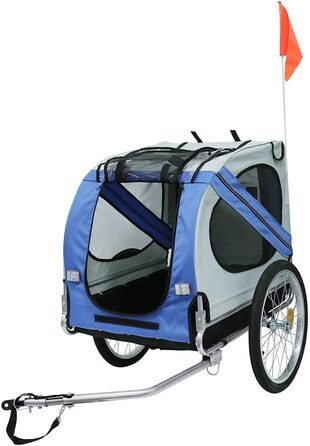 Багатофункціональний велопричіп 2-в-1: для дітей та домашніх тварин. Велосипедний візок-причіп, 2 місця, сірий/блакитний (137x73x90 см)