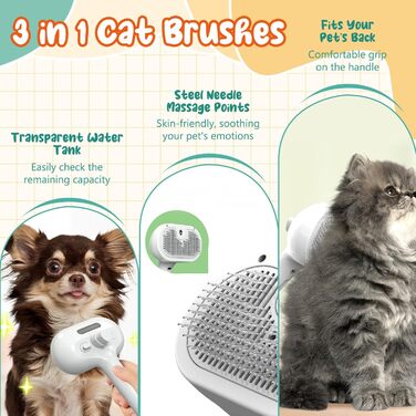 Бурштук для догляду за шерстю собак та котів 3-в-1 з функцією розпилення, самоочищується, антистатичний