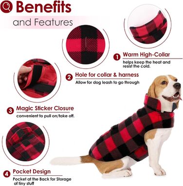 Теплий зимовий одяг для собак великих порід AOFITEE: куртка з отвором для шлейки, кишені, захист живота, червоний, розмір XL