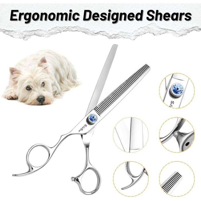 Професійна шерсть для собак 7 дюймів, японська сталь VG10, 50 зубців, безпечна, безшумна, тупа насадка, 30% розрідження, для собак та котів