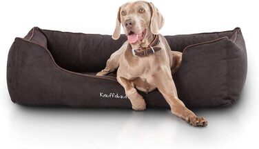 Ортопедичне велюрове ліжко для собак Knuffelwuff Amelie, знімний чохол, ручне плетіння, розмір M-L 85x63 см, чорне, для великих, середніх і малих порід, пране