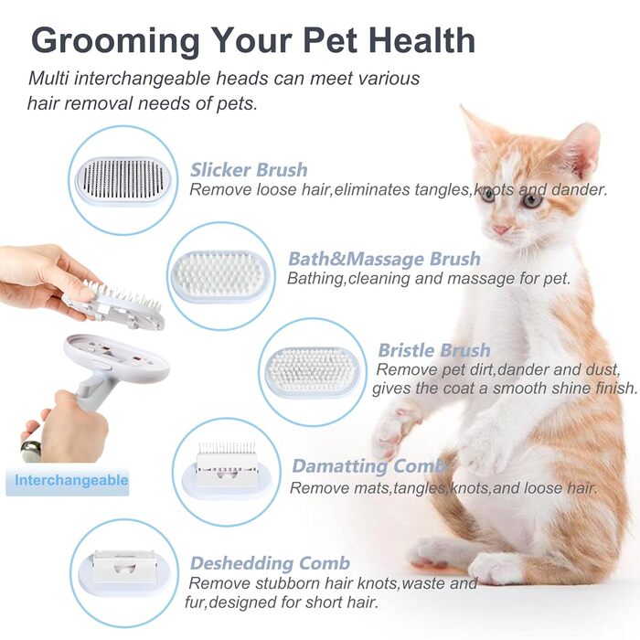 PETPAWLOVELY 5-в-1 набір щіток для догляду за шерстю собак і котів: самоочисна пуходерка, гребінець для розплутування та видалення шерсті, масажна та купальна щітка, підходить для тварин з будь-якою шерстю