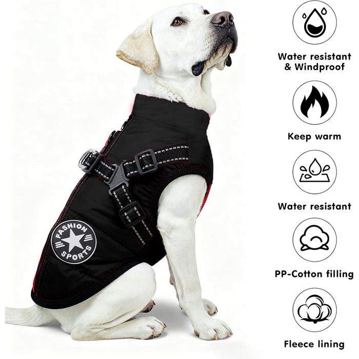 Теплий та водонепроникний зимовий одяг для собак, куртка з повдзем, чорний колір, розмір S