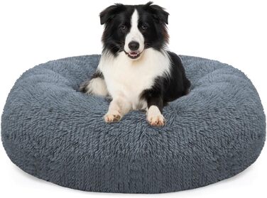 М'яке ліжко для собак та котів, кошик для собак, зручне миється, 70 см, кругла ліжко для собак та котів, ліжко для собак маленьких, середніх та великих порід, 80 x 80 x 25 см, чорне