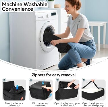 Автокрісло для собак, чорне, до 15 кг, з двома ременями безпеки, знімний та пральний чохол