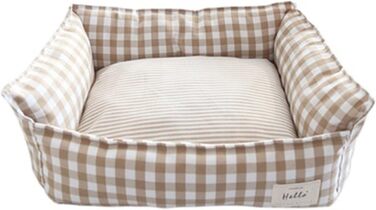 Килимок для собак/кішок, бавовняний льон, в клітинку, дихаючий, з неслизьким дном, заспокійливий, знімний матрац, розмір S, кольору абрикос