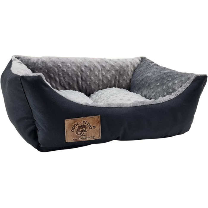 Ліжко для собак Odolplusz: корзина, лежанка, диван для маленьких собак | з наповнювачем з силіконових кульок | гіпоалергенне | 50x40 см (чорний + мінки сірий)