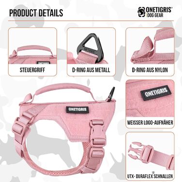 Шлейка для собак OneTigris MINI Trooper, рожева, XS, з повідком 150 см, з ручкою для контролю та 2 позиціями для буксирування