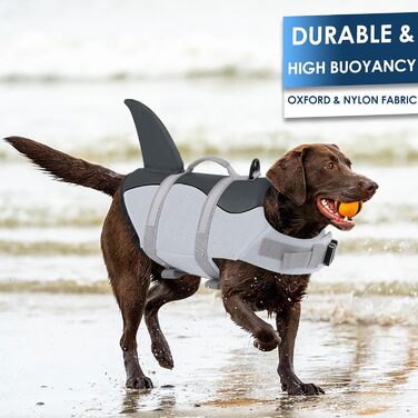 Спасальний жилет для собак AOFITEE, великий, сірий, з ручкою та світловідбиваючими смугами
