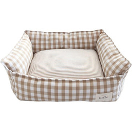 Килимок для собак/кішок, бавовняний льон, в клітинку, дихаючий, з неслизьким дном, заспокійливий, знімний матрац, розмір S, кольору абрикос
