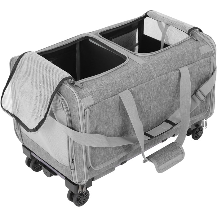 Транспортна переноска для котів та собак Apriltop з двома відділеннями та колесами, 60x40x45 см, сіра