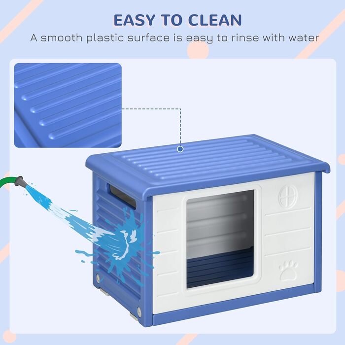 Будка для собак PawHut, пластикова, для вулиці, 60x42x40 см, блакитно-біла