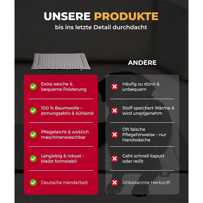 Літня подушка для собак HS-Hundebett® з бавовни з наповнювачем та антиковзким покриттям XS – М'яка подушка для собак на літо – Пральна та довговічна – Легка літня подушка для собак – Виготовлено в Німеччині (Акор, 95x135 см)