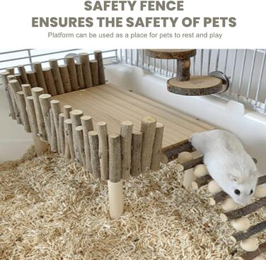 Платформа для хом'яків HERCHR: дерев'яна ігрова площадка, міст, іграшка для гризунів з огорожею. Підходить для тушканчиків та золотих ведмедиків