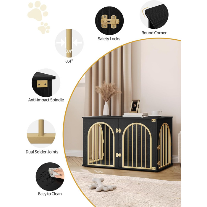 Клітка для собак Hzuaneri, 100 см, 3 двері, сучасний дизайн, чорне золото DFC84104A
