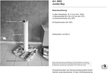 Дряпка для котів Clevercat Jumbo Boy – кігтеточка з високою колоною, зроблена в Німеччині. Різні кольори.