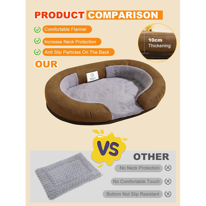 Ортопедичне ліжко для собак PETCUTE великих порід, зручне собаче ліжко з антиковзною основою та знімним, пральним чохлом, затишне ліжко для домашніх тварин, ліжко-диванчик для собак, кошик для собак середніх порід, колір кавовий (M)