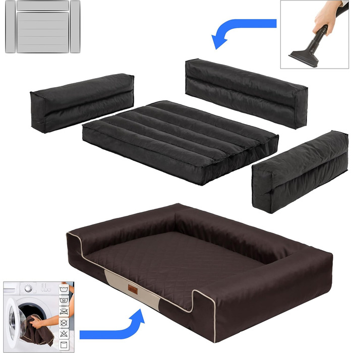 Лежак для собак HOBBYGARDEN XXL, темно-коричневий, 118x78 см, м'який матрац, ліжко-матрац для великих собак