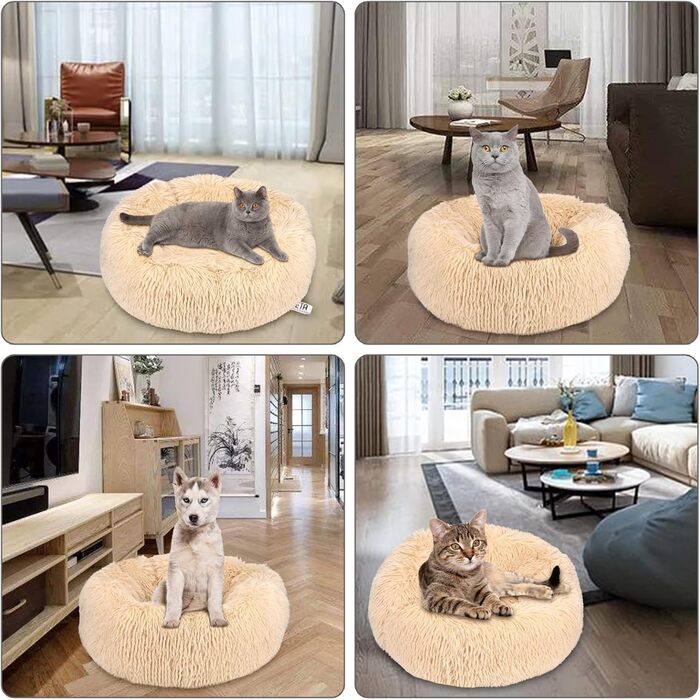 Квіткове ліжко для кота Queta: м'яке, плюшеве, кругле, 50x50x20 см, бежеве