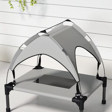 PawHut Підвищене собаче ліжко з балдахіном, ліжко для домашніх тварин, вулична лежанка для собак з дахом, дихаюча, для маленьких та середніх собак, Оксфорд 76 x 61 x 69,5 см (Д 61 x Ш 46 x В 63 см, світло-сірий)