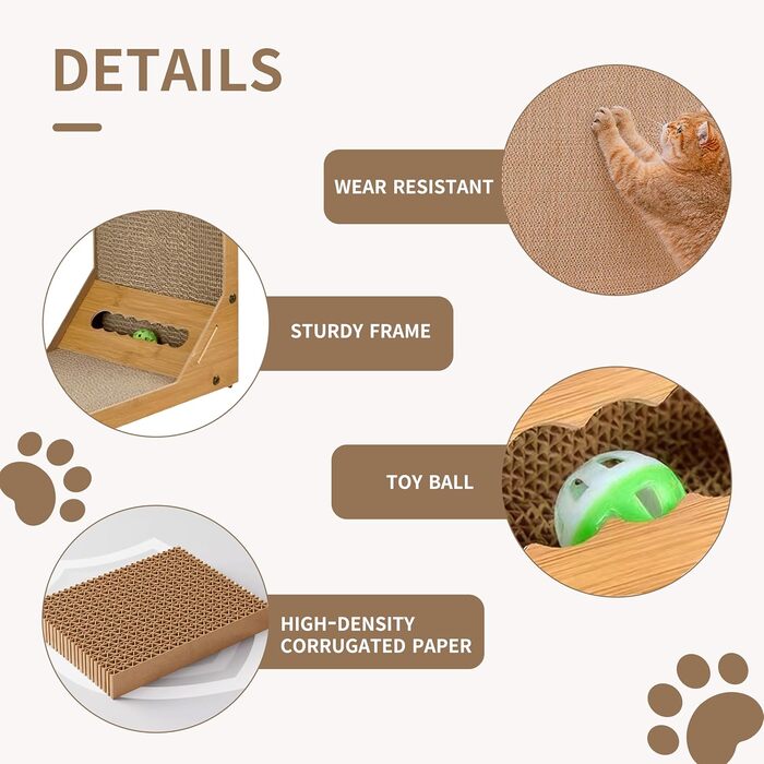 Кігтеточка для котів, 60 см, L-подібна, з іграшками, з якісного картону, велика XL