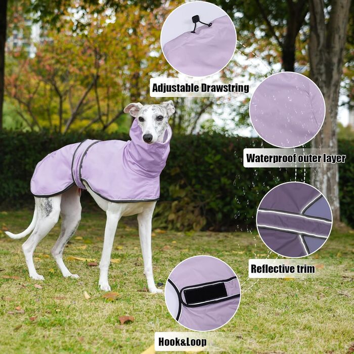 Водонепроникна куртка для породистих собак Віндхаунд, Грейхаунд, Лурчер, Віппет (L, XL, фіолетовий)