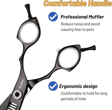Професійна вигнута ножиця для грумінгу домашніх тварин 7.5 дюймів (25 градусів) з 35 зубцями, чорна, преміум-якість