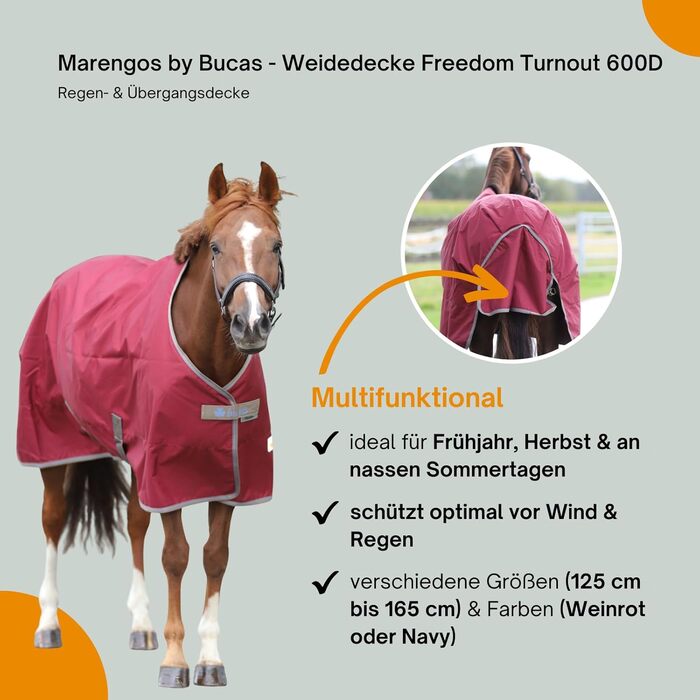 Водонепроникна попона для лошадей Marengos by Bucas Freedom Turnout 600D, демісезонна накидка з підкладкою та перехресними ременями, бордовий/темно-синій, 125 см (без наповнювача)