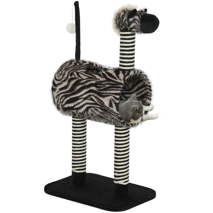 Кігтеточка PawHut Zebra Design з котячим тунелем Ø25 см, Cat Tree 93 см, стовбури для дряпання Black White для кішок