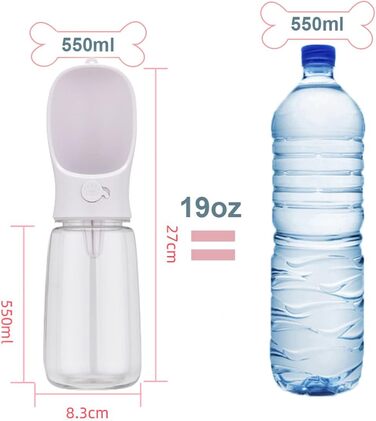 Водяна пляшка для собак на прогулянці, портативна, BPA-free, 550 мл, біла