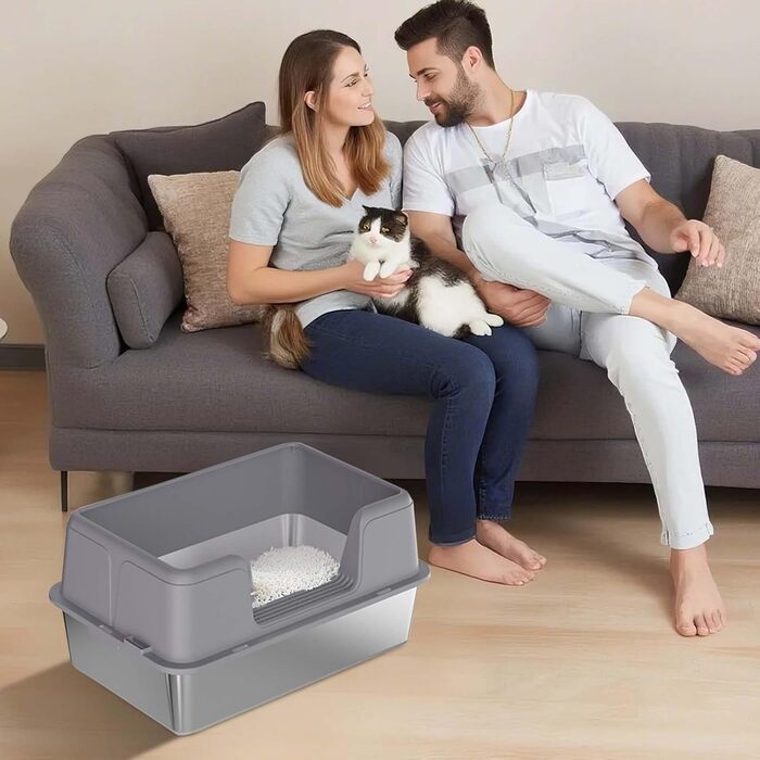 Котлові туалети для котів Zstar: великий лоток з високими бортиками, знімний кришка, легко мити, 60x40x36.5 см, сірий