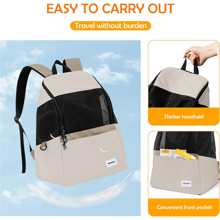 Рюкзак-переноска для тварин ALLSOPETS: для котів та маленьких собак, зручний, дихаючий, для подорожей, кемпінгу, прогулянок. Бежевий колір