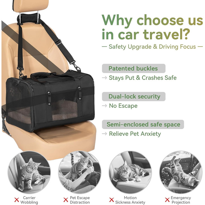 Транспортна сумка для кота та собаки Petsfit, чорна: зручна переноска з м'якими подушками