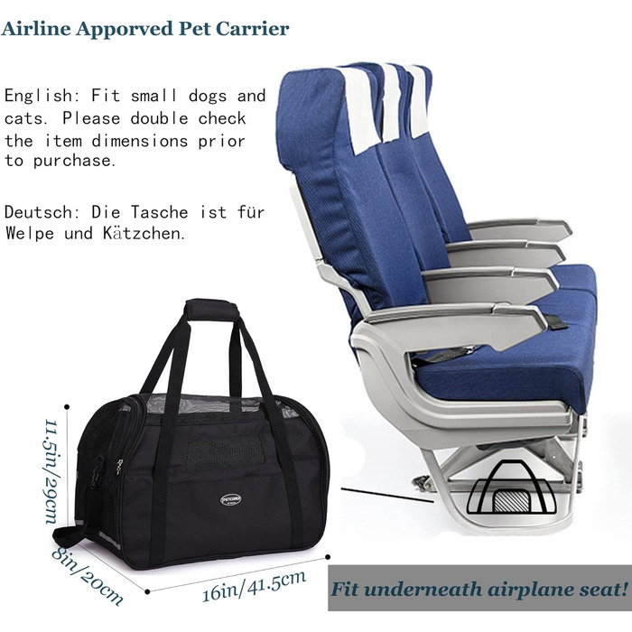 Транспортна переноска для тварин: для собак та котів Comfort Airline, чорна