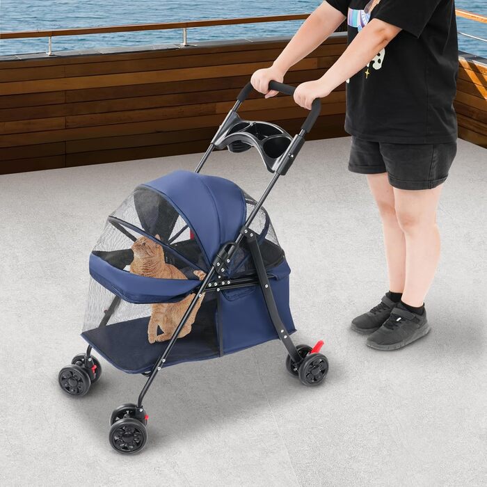 Візок для собак та котів до 18 кг, складаний, легкий, з сітчастими віконцями та 4 колесами