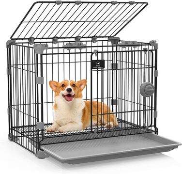 Клітка для собак середнього розміру, 76,2 см, металева собача будка для дому, дротяна клітка з ковзними дверима та знімним піддоном, відкрита зверху, чорна