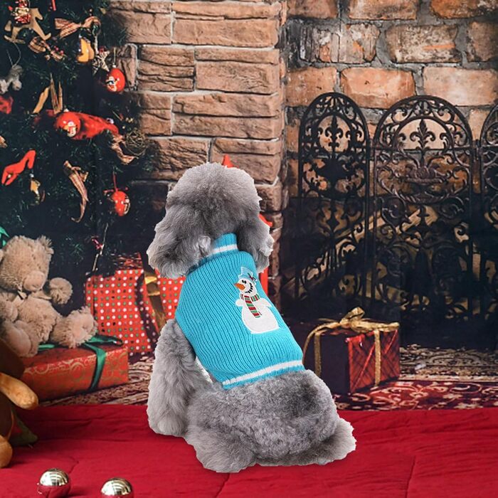 Теплий в'язаний собачий светр на Різдво: милий дизайн з оленем, Сантою та сніжинками. Підходить для собак різних розмірів (XXS-XXL). Кольори: зелений, блакитний.