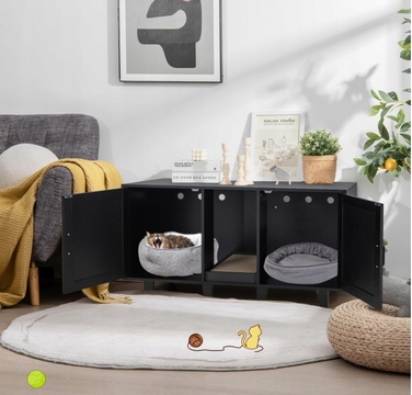 COSTWAY Багатофункціональна комода 3-в-1 для котів: з лотком та дряпалкою, чорна