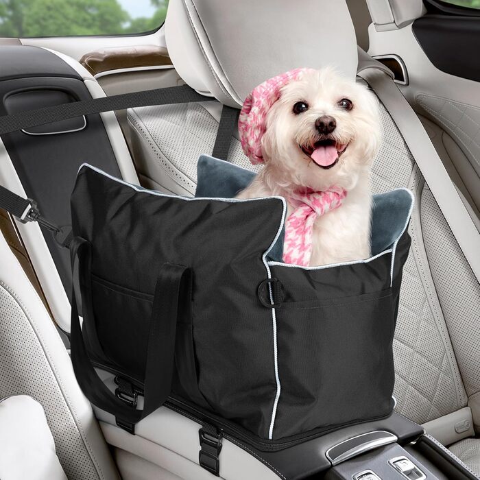 Автокрісло для собак та котів, середньорозмірне, знімний, миючий, з хутром, для цуценят, м'яке та тепле, S (Чорний, Маленький)