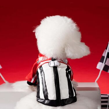 Костюм гонщика для собак FLAdorepet, тепла шкіряна куртка з льоновою кільцем, флісовий костюм для маленьких та середніх собак (Чорний, S)