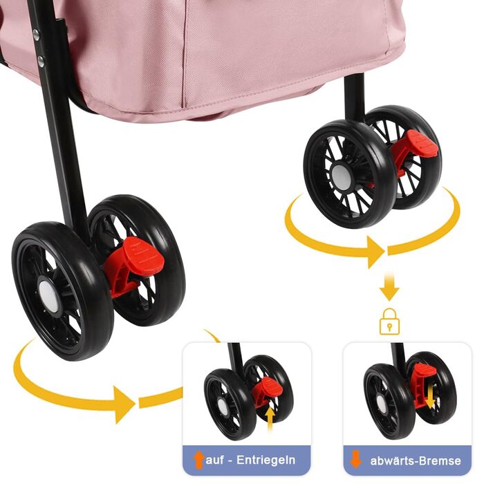 Складаний візок для тварин, 4 колеса, для собак/кішок, цуценят, 50 x 70 x 95 см (Рожевий)