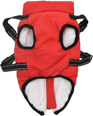 Водонепроникний дощовик для собак VidaXL з шлейкою, червоний, зимовий, теплий