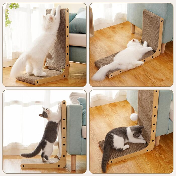 Котяче дряпання - дряпка для котів L-подібної форми, 68 см, з м'ячиком. Ідеально для дому, стін та кутів. Аксесуар для котів