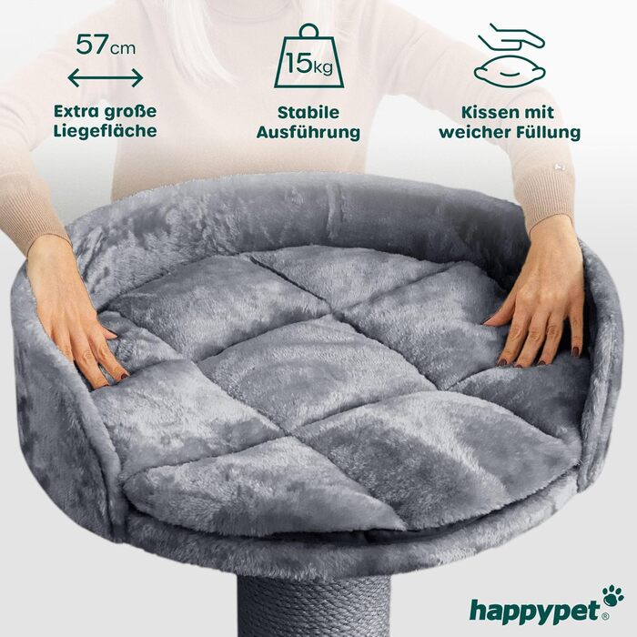 Котячий комплекс HAPPYPET Freddy 150 см для великих котів, міцний когтеточка для мейн-кунів, натуральний сизаль, стовпи 20 см, сірий, преміум-якість