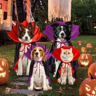 Костюм на Хелловін для собак та котів: вампірський набір, чорний/червоний, чорний/фіолетовий. Розміри S, червоний