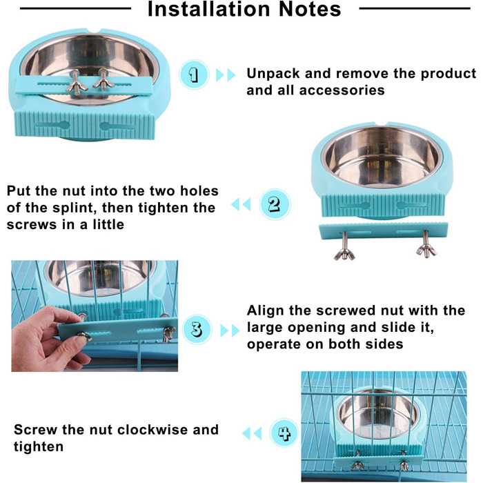 Набір мисок для корму для клітки, підвісні, знімні, з нержавіючої сталі, для собак, котів, дрібних тварин, блакитні, з гофрованим затискачем