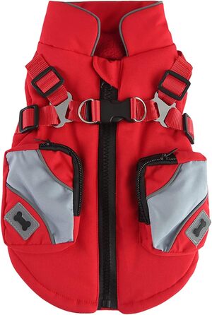 Зимова куртка для собак, тепла флісова підкладка, водонепроникна та вітронепроникна, для малих, середніх та великих собак (XL, червоний)