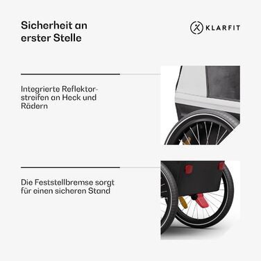 Klarfit GoKiddo: Причіп для велосипеда на 2 дітей - 2в1 (велопричіп та візок) з гальмами, ременями безпеки, регульованими сидіннями, вантажопідйомністю 40 кг, захистом від дощу та UV, складаний (світло-сірий)