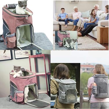 Рюкзак-переноска для собак та котів з сіткою, високоякісна переноска для маленьких собак, котів, кроликів, 28x27x43 см (Сірий, M)