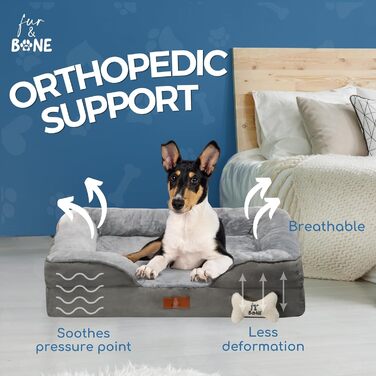 Ортопедичне велике ліжко для собак Fur & Bone з водонепроникним і знімним чохлом, антистрес-дизайн, не ковзає, можна прати